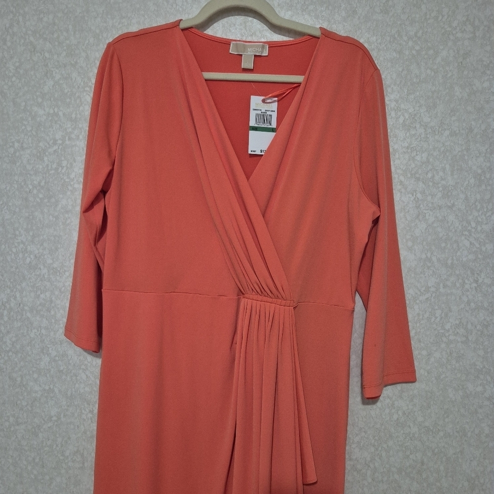 NWT Michael Kors Coral Midi Dress 3/4 Sleeve..SIZE:L - Picture 4 of 13